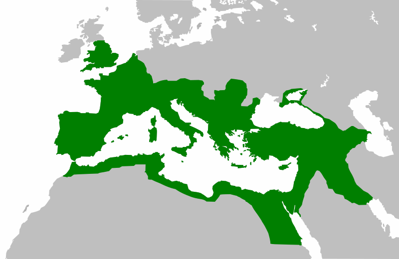 Map showing the extent of the Roman Empire's territory at its height.